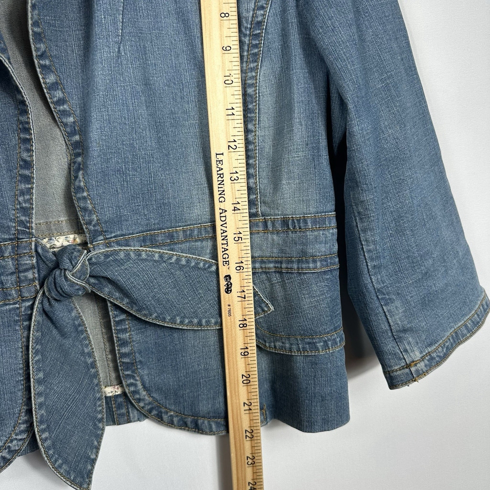Banana Republic Vintage Y2K SS0 2005 Tie Bow Denim Jacket Boho Hippie Size 14 - Picture 9 of 9